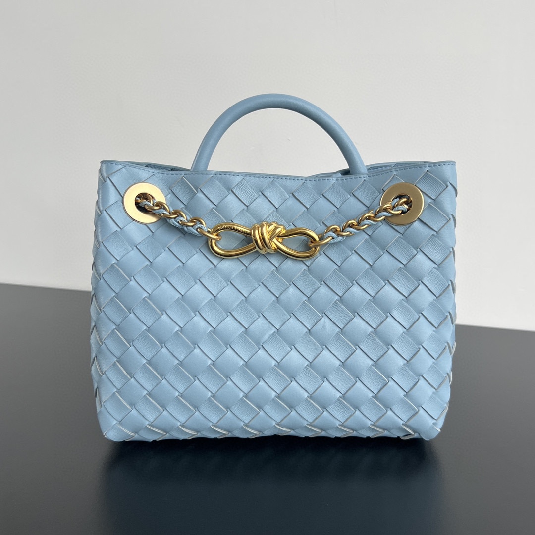 Small Andiamo Intrecciato Leather Top Handle Bag Sky Blue